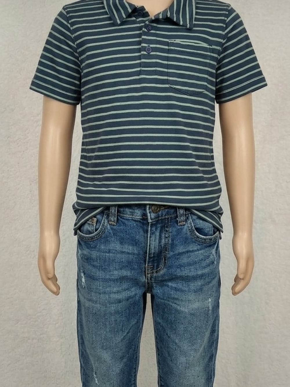 Tommy Bahama Boy's Navy & Light Blue Striped Polo Shirt.       KS 9